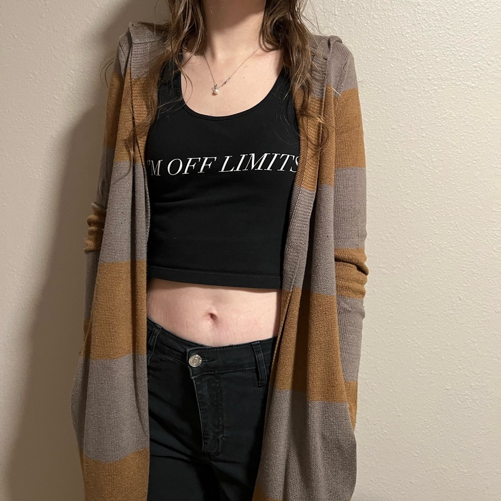 Willow & Clay Gray and Brown Long Hooded Cardigan